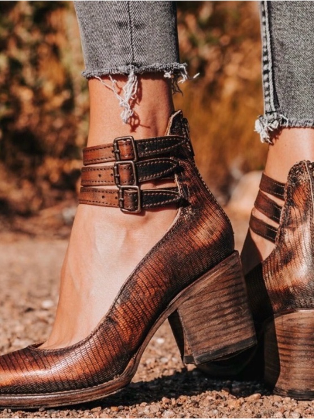 Freebird by Steven Copper Brown Textured Leather Heels
